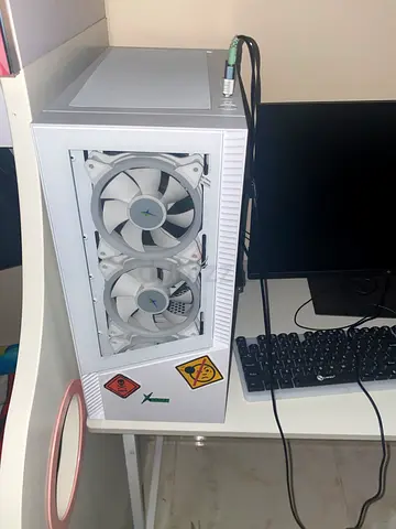 White custom desktop PC tower with dual front fans
