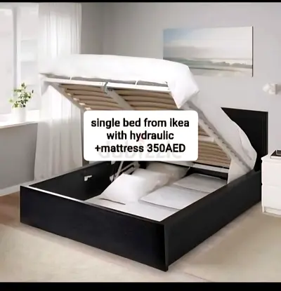 IKEA single bed with hydraulic storage 200 AED