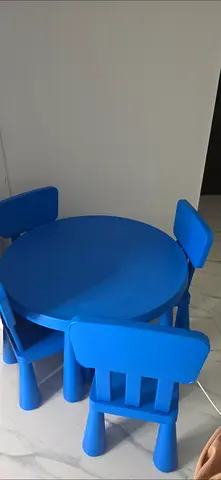 Blue kids chairs and table