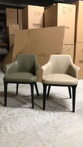 Pair of Modern Upholstered Dining Armchairs (Beige  Olive)