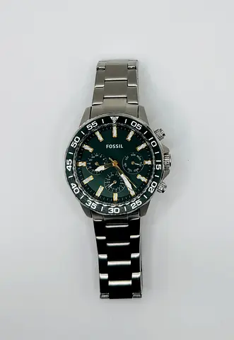 Fossil Bannon Analog Stainless Steel Green Dial Silver Band Mens Watch-BQ2492