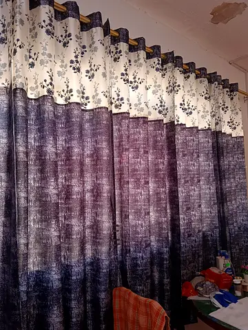Black and white textured curtains with floral header -very good condition
