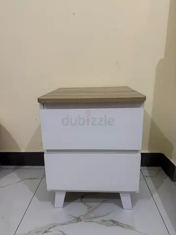 White and Wood Nightstand / Bedside Table - 2 Drawers