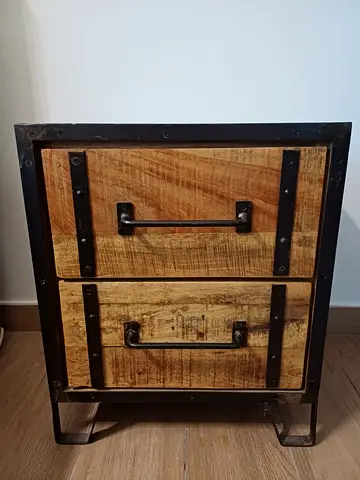 Industrial Mango Wood 2-Drawer Nightstand x 2 (2 identical pieces)