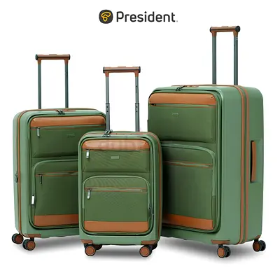 The President Luggage Set Of 3 - Polycarbonate Material | Unisex | Money Moves, Army Green