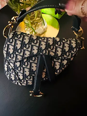 Dior Small Saddle Bag - Black Oblique Canvas with Antique Gold Hardware
