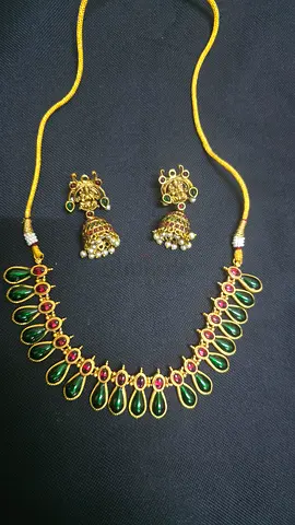 My green and red ethnic necklace set with matching jhumka earrings