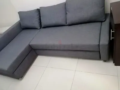 Vimle L-shaped grey fabric sofa bed with chaise - good condition