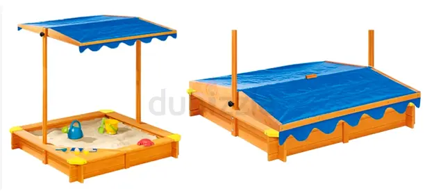 Brand New Kids Wooden Sandbox with Adjustable Canopy for Outdoor Play (118x118x118)