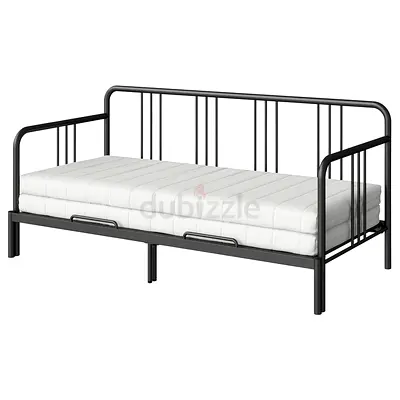 IKEA FYRESDAL - Day-bed with 2 mattresses medium firm, black - from 80x200 cm to 160x200