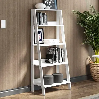 My white 5-tier ladder wooden bookcase from Amazon, 8/10 condition.