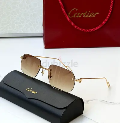 Cartier Gold Rimless Sunglasses with Brown Gradient Lenses