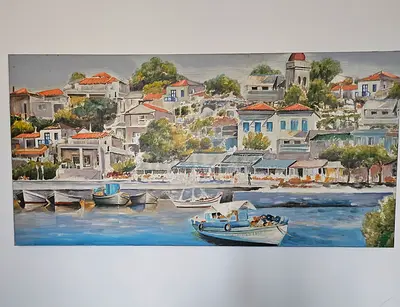 Large Seaside Village Painting on Canvas