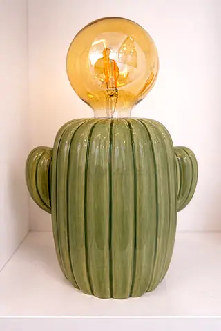 Green ceramic cactus table lamp