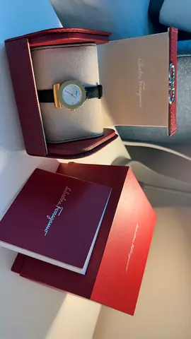 My Salvatore Ferragamo womens watch — gold case, white dial, black leather strap, original box