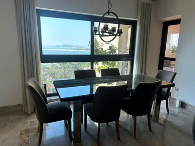 Stylish Rail Wood Dining Table Set with Six Chairs