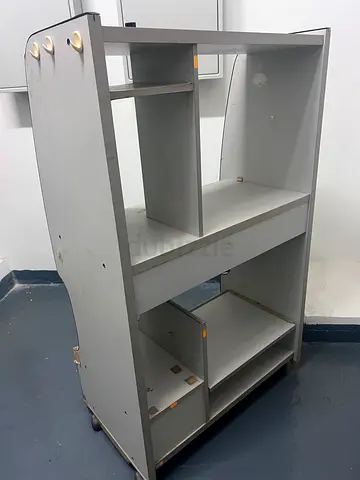 White TV entertainment unit — used, needs minor repairs