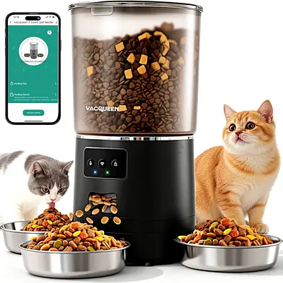 Automatic Cat Feeder for 3 Cats, 6L/25 Cups Smart WiFi Pet Feeder, Strong Anti-Jam System, Dual-Effe