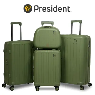 President 4-piece black hard-shell roller luggage set — free crossbody sling bag