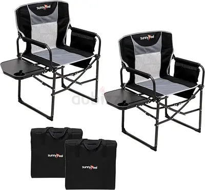 SUNNYFEEL Camping Directors Chair, Heavy Duty,Oversized Portable Folding Chair with Side Table, Pock