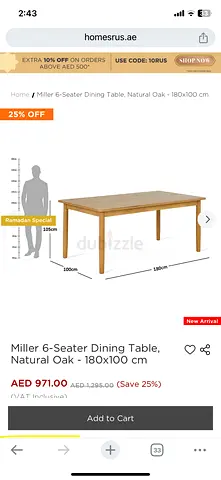 Big dining table with 6 chairs