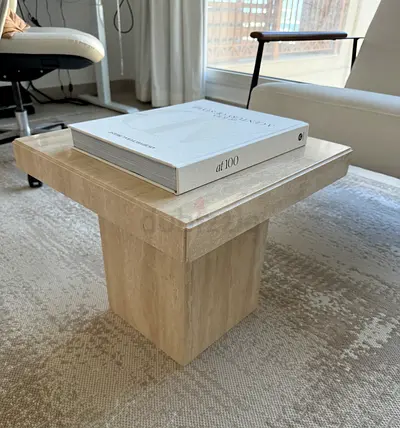 Hand Crafted Travertine Side Table