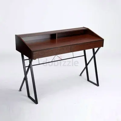 Dark wood writing desk with metal legs — ideal for home office