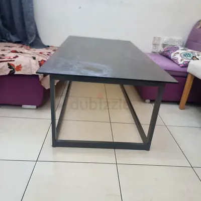 Grey powder coated aluminium frame table with 10mm temper brown tinted glaas size around 120cm *80cm