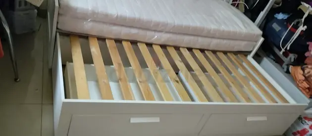Ikea brimness Day bed frame with 2 big storage drawers underneath and with 2 Ikea mattresses