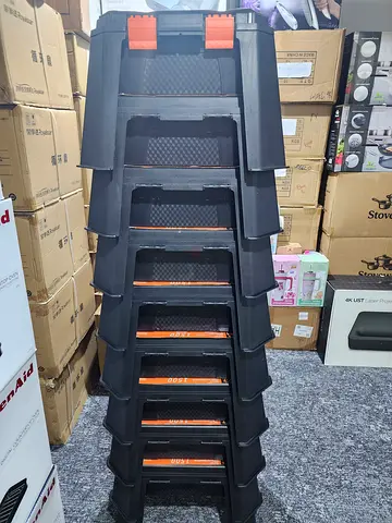 Set of 8 Black Stackable Plastic Stools