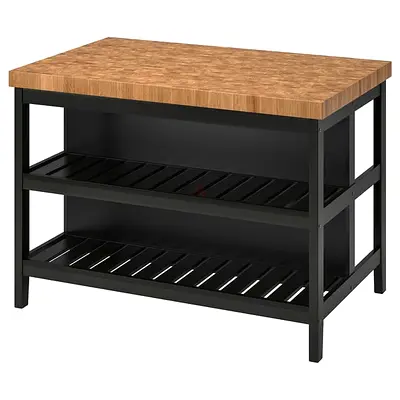 ADHOLMA Kitchen island, black/oak