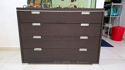 Large wooden cupboard with framed vanity mirror - good condition