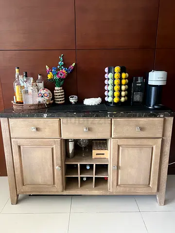 Marble top bar cabinet with wine rack