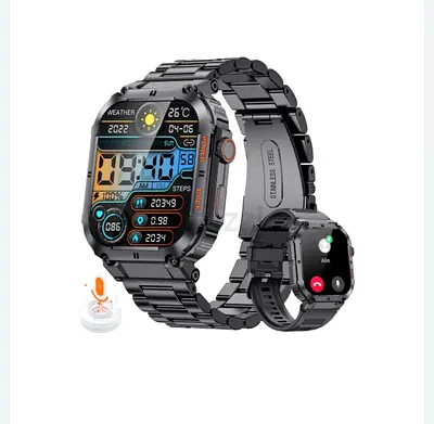 Military Smart Watch For Men(Answer/Dial Calls),1.96 HD Touchscreen,100 Sports Black