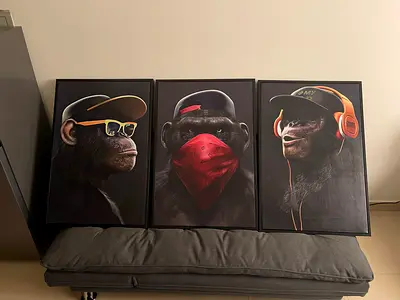 Set of Three Monkey Artwork Prints , Size 95cm X 65cm