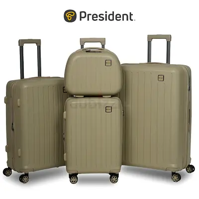 President 4-piece black hard-shell roller luggage set — free crossbody sling bag