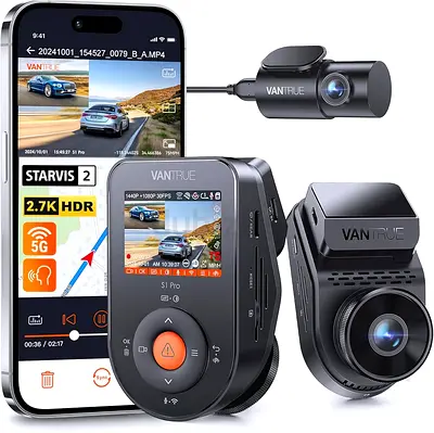 Vantrue S1 Pro AI Dash Cam Front and Rear, Dual 1440P Dash Camera w/2.7K
