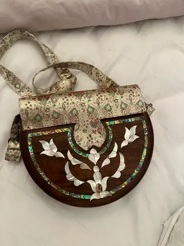 Vintage Syrian handmade bag made by mother from real walnut wood