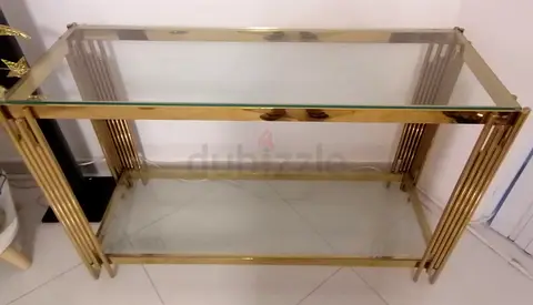 Gold metal and glass console table (two-tier)