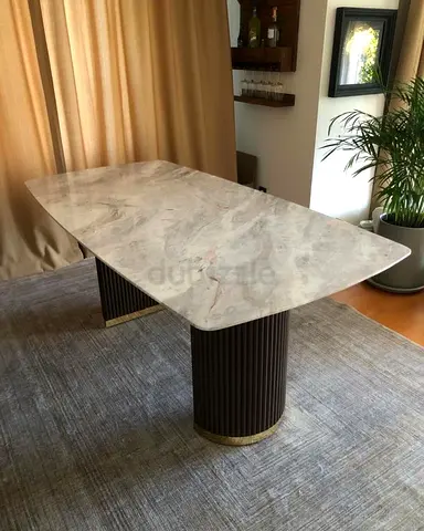Custom Oval Marble top Dining Table with Dual Base Support – Elegant Dining Furniture