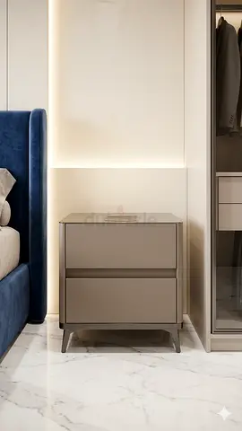 Modern 2-Drawer Bedside Nightstand glass top