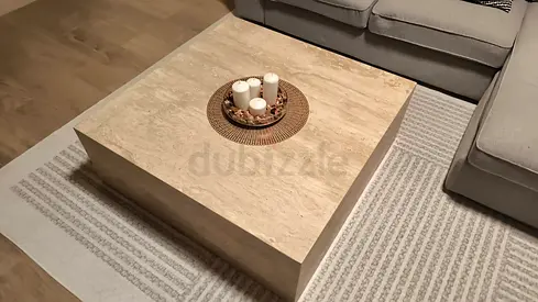 Travertine unfilled square coffee table