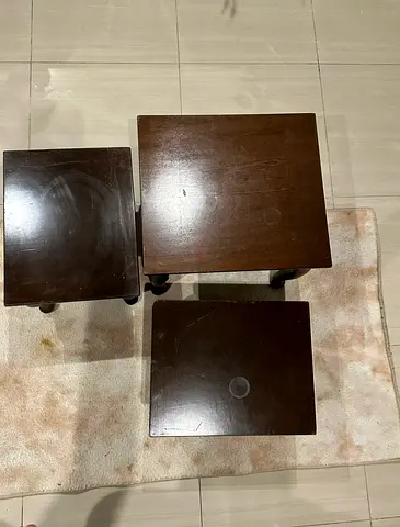 Set of 3 Dark Wood Side Tables (Used)