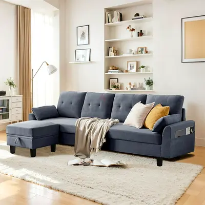 4 seater cushion back couch with ottoman