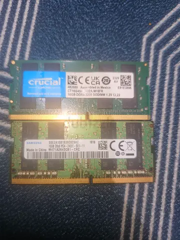 Used laptop RAM SODIMM — 2 sticks (Crucial + compatible)