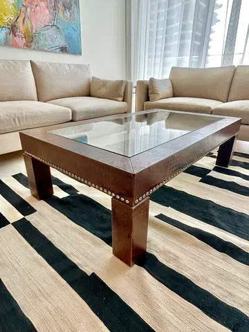 Leather and glass Andrew Martin coffee table