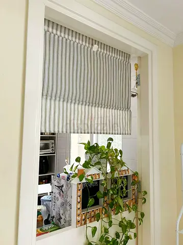 IKEA Striped Roman Fabric Blind — Kitchen Pass-Through Shade