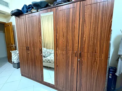 Large Wooden 5‑Door Wardrobe with Mirror — Excellent Condition