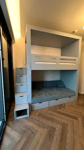 bunk bed with storage stairs and drawers — used