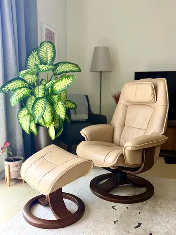 Reclining armchair with foot stool (ADMIRAL R-BASE; Fjords) Leather, wood